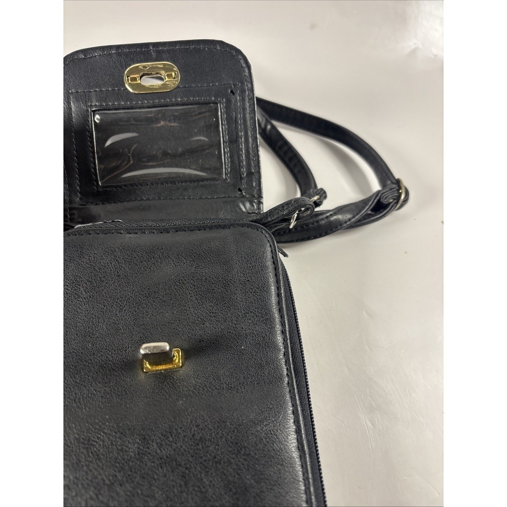 Black Crossbody Phone Wallet Purse Small Leather Mini Bag Snap Flap Strap - Picture 5 of 6